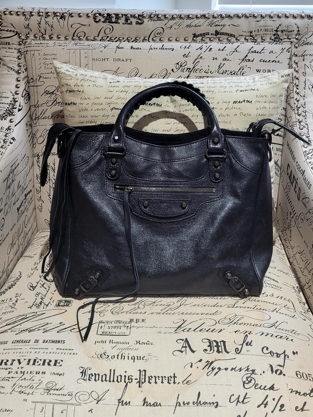 Black Leather Top-Handle Satchel - Unknown Brand